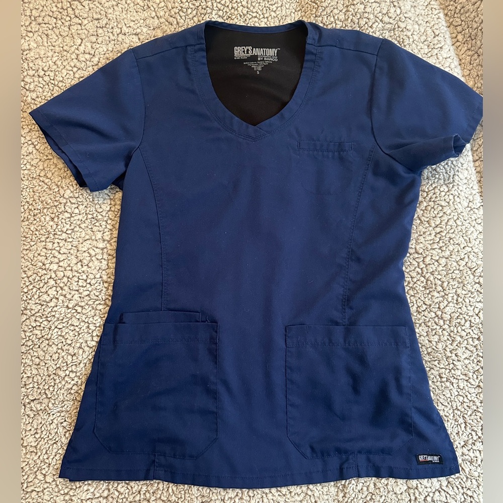 Grey’s Anatomy Scrub Top Women’s Small | Navy V-Neck Medical Uniform